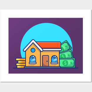 House With Gold Coin And Money Cartoon Posters and Art